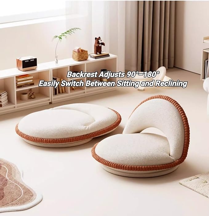 360° Rotatable Tatami Floor Chair, Foldable Legless Seat with Cushion Back Support, Low Floor Chair for Meditation, Bay Window & Living Room(Yellow)