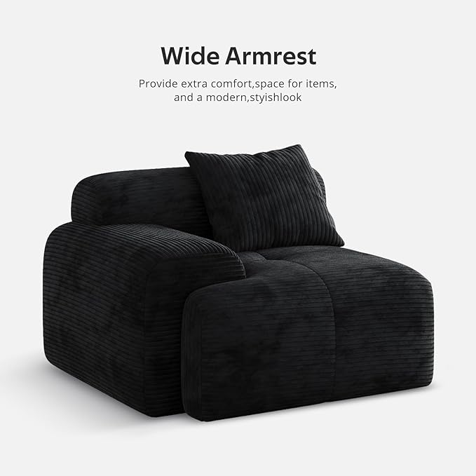 Aosaifen Modern L-Shaped Modular Sectional Sofa for Living Room，Oversized 3-Seater Couch with Deep Seat and Movable Ottoman – No Assembly,Comfortable Corduroy Fabric Boneless Sofa(Dark Gray) (Black)