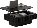 SZTHHDF Lift Top Coffee Table for Living Room,Rectangle Handmade Solid Wood Strips, Fluted Coffee Table with Hidden Storage Compartment for Small Space Office Apartment (38.6"L×26.8''W×13.8''H-Black)