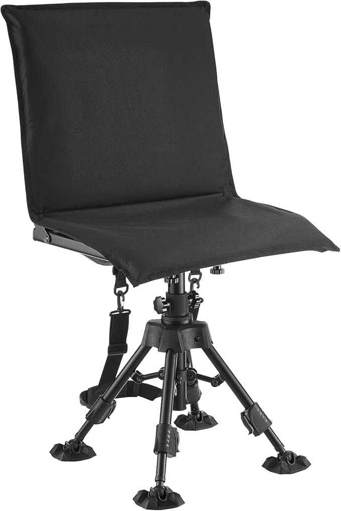 VEVOR Hunting Chair, 360° Silent Swivel, Foldable Portable Blind Chair, Heavy-Duty Steel Frame Ground Stool Seat,with Seat Cover, Anti-Sink Feet, Height Adjustable, 350 Lbs Capacity, for Fishing