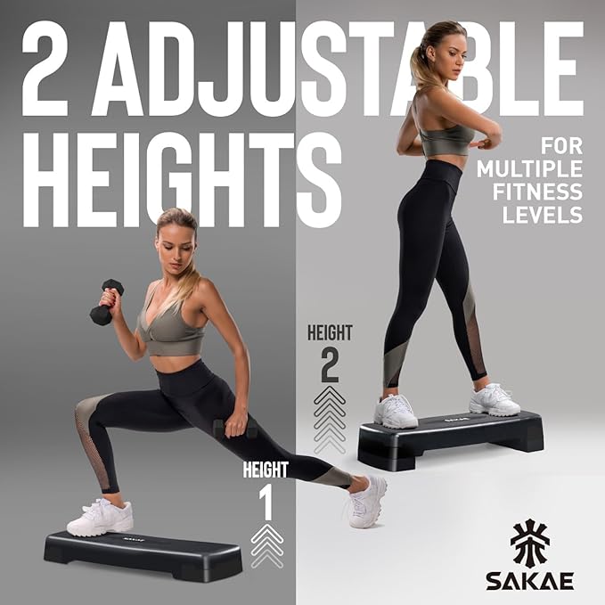 Aerobic Stepper Set with Dumbbells & Measuring Tape, Adjustable Height 2 Level Risers Workout Exercise Step Platform, 4 Colors, the Ultimate Gift for a Joyful Holiday and Merry Christmas
