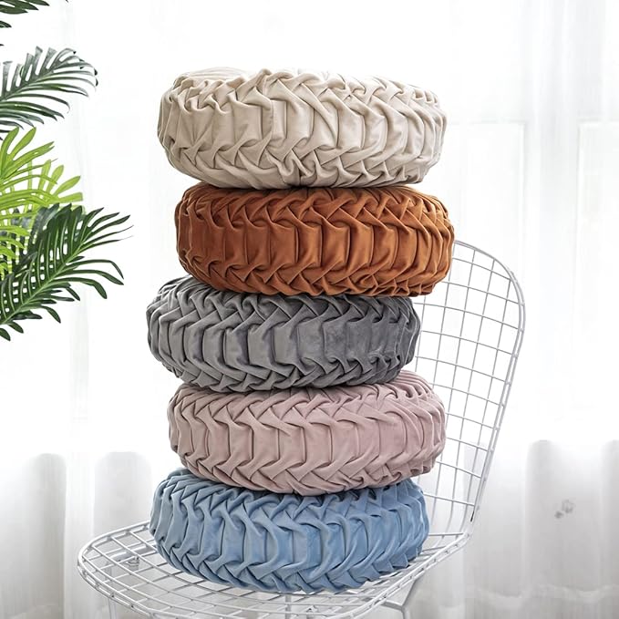 vctops Solid Velvet Seat Cushions Round Floor Pillows Thicken Chair Cushions Pleated Chair Pads Seat Pad Throw Pillows for Bedroom Living Room (Grey,Diameter 15")