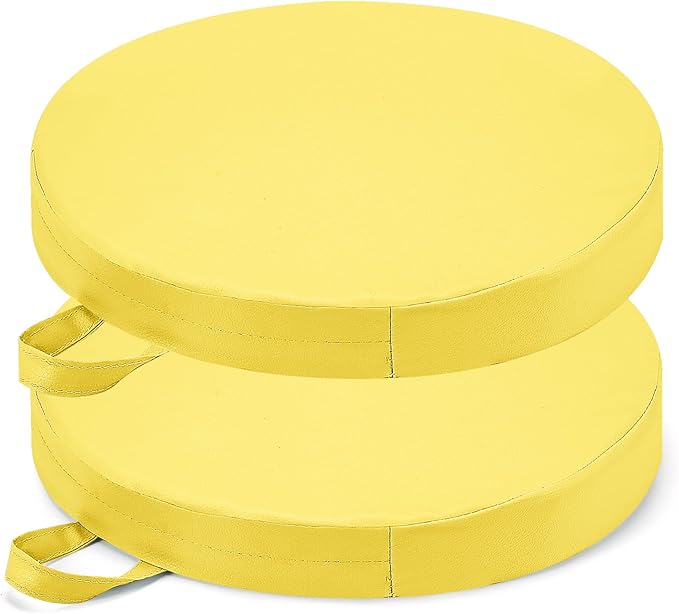 Sawysine 2 Pcs 14 Inch Floor Cushions with Handle, Flexible Round Floor Seating Pillows for Home School Classroom Kindergarten Daycare Nursery, 2 Inch Thick (Yellow)