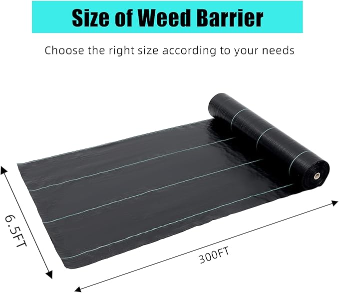 ExploreHorizon 6.5ft X 300ft Weed Barrier Landscape Fabric Heavy Duty, Premium 3.0 oz Ground Cover Weed Block Gardening Mat, Easy Setup & Superior Weed Control, for Erosion Control, Weed Barrier