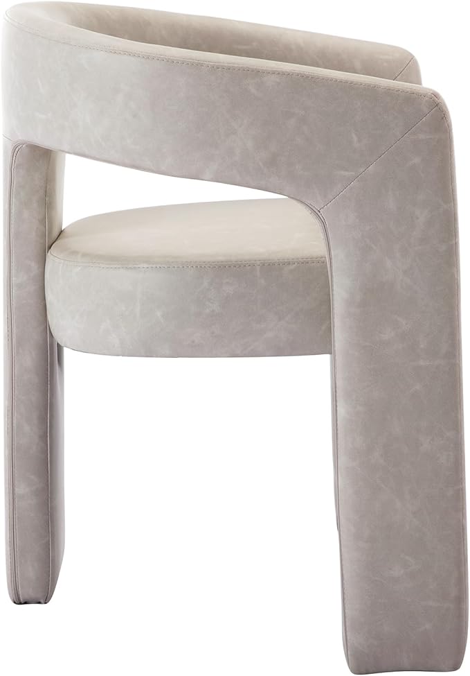 DAYALANE Modern Barrel Dining Chairs Set of 4, Upholstered Faux Leather Dining Room & Kitchen Chair with Curved Back, Comfy Accent Side Reading Armchair for Living Room Bedroom Kitchen Office, Grey