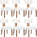 KHISCHMO Mid Century Modern Dining Chairs, Upholstered Linen Fabric Chairs with Curved Backrest and Wood Legs, Comfy Kitchen Vanity Chairs for Dining Room/Living Room/Kitchen, Set of 6 Cream