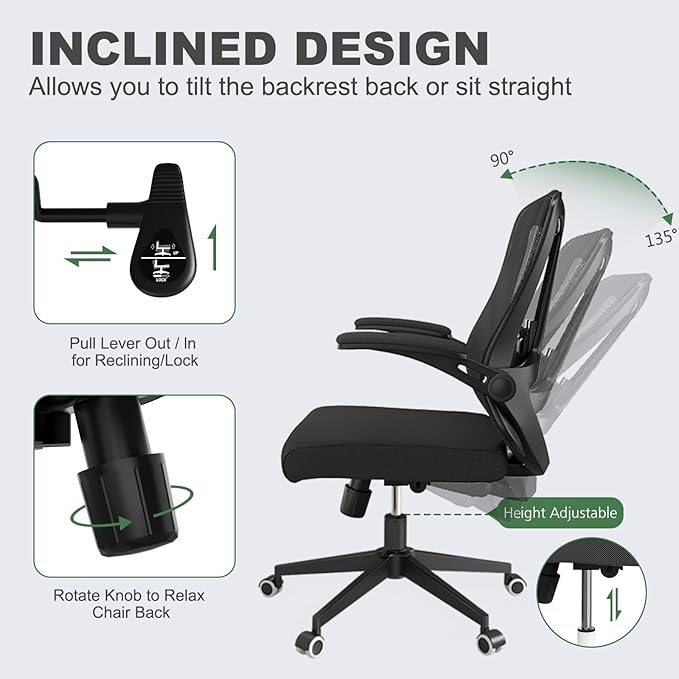 Ergonomic Office Chair - 400LB Comfy Desk Chairs with Lumbar Back Support, Mesh Computer Chairs with Wheels and Arms for Home Office, Study (Black-Without Headrest)