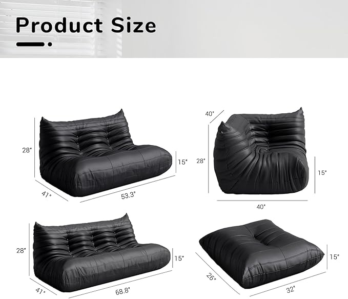 Comfy Lazy Floor Sofa Couch,Soft Armless Chair,Corner Faux Leather Lounge Chair,Corner Relax Sofa Couch for Living Room Bedroom,Salon Office,Adults(Corner+3P++2P+Ottoman)