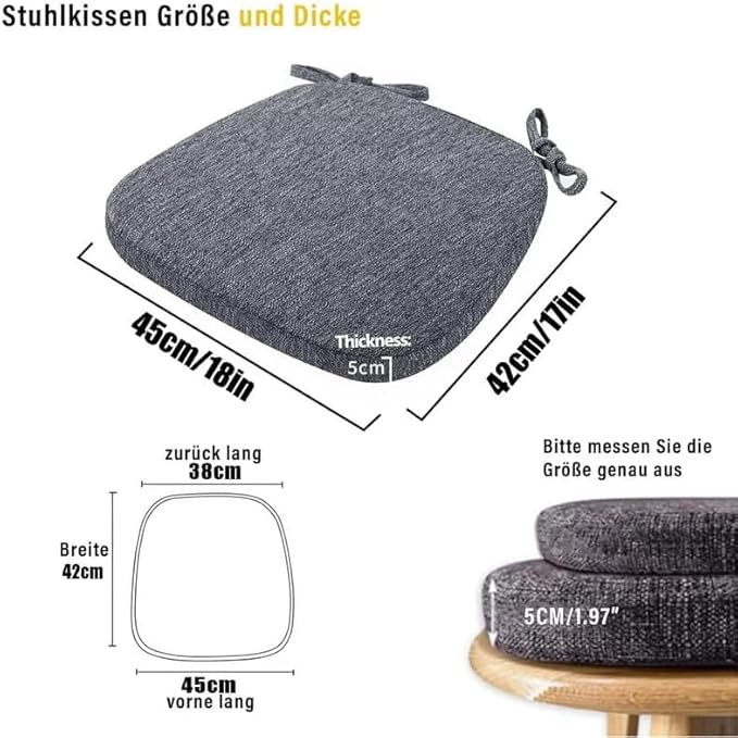 Chair Pads with Ties 18x17, Memory Foam Kitchen Chair Cushions with Ties 18 Inch, Non Slip Chair Pads for Dining Chairs Set of 2 4 6, Seat Cushions Covers Washable and Removable with Zipper,D,1