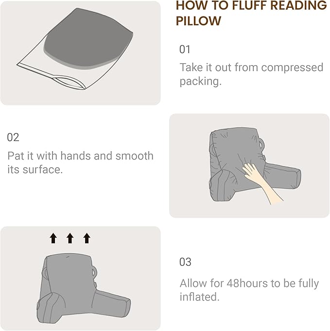 Unisakey Portable Comfy Reading Pillows for Bed Sitting Up(Royal Blue Oeko-Tex), Velvet Back Pillow with Arms & Pockets for Adults, Support Memory Foam Bed Pillow for Dorm/Reading/Watching/Gaming
