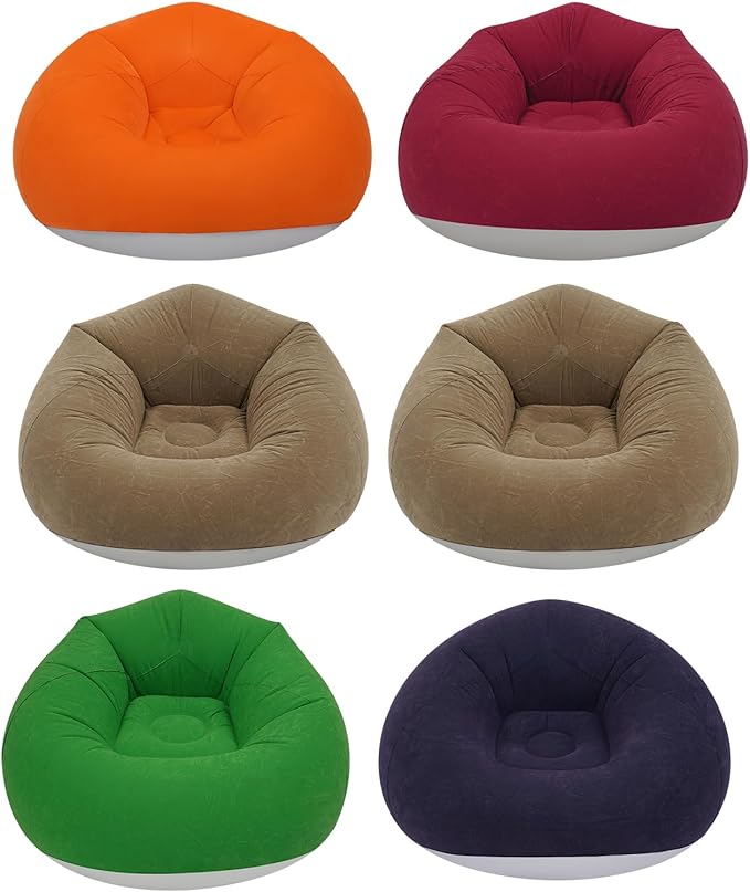 DYRABREST 6 Pcs Bean Bag Chairs for Adults, Inflatable Chairs with Air Pump, Folding Blow Up Couch, Flocking Portable Lazy Sofa for Movie Night, Living Room, Camping, 331 lbs Load-Bearing Capacity