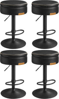 VASAGLE EKHO Collection - 360° Swivel Bar Stools Set of 4, Height Adjustable Barstools with Storage, Synthetic Leather with Stitching, Mid-Century Modern, Kitchen Bar, Easy Assembly, Ink Black