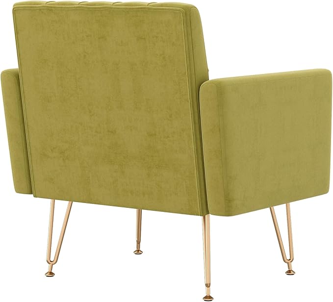 Accent Chair for Living Room, Comfy Oversized Velvet Upholstered Arm Chairs, Mid Century Modern Reading Single Sofa Side Chair with Tufted Back and Gold Legs for Bedroom (2, Olive Green)