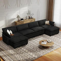 Modular Sectional U Shaped Sofa Couches with Storage Ottoman, Cloud Couch for Living Room, Comfy Sofa with Pillow, Dark Black