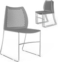 VINGLI Stacking Chairs Set of 5 Stackable Office Chairs with Metal Sled Base, Ergonomic Plastic Seat & Holes Back, Stacking Chairs for Waiting Room Break Room Banquet Guest, Grey