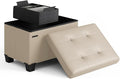 Storage Ottoman Cube with Small Bin, 16-in Square Ottoman with Storage for Living Room and Bedroom, Small Ottomans Foot Rest, Faux Leather Foot Stools Ottomans Max 330lbs, Beige