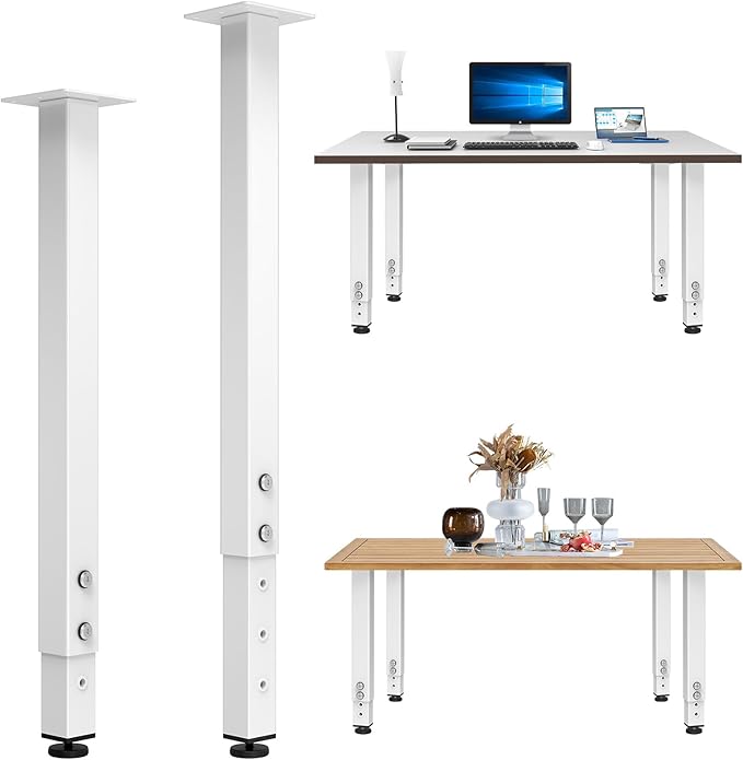 POROHOM 2PCS Adjustable Square Table Leg (24-40inch)，Metal Desk Legs, Home Office DIY Furniture Leg Set for Tables, DIY desks, Counter Tops, Kitchen Tables,Office Desk (White)
