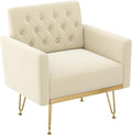 Accent Chair for Living Room, Comfy Oversized Velvet Upholstered Arm Chairs, Mid Century Modern Reading Single Sofa Side Chair with Tufted Back and Gold Legs for Bedroom (1, Beige)