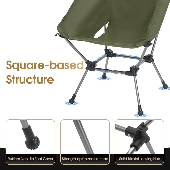 MOON LENCE Camping Chair Plus, Upgraded Comfort & Size, Still Compact and Lightweight, Folding Portable Chair for Backpacking & Hiking, 400Lbs Capacity, Gen 3 Plus (Green 2 Pack (Plus))