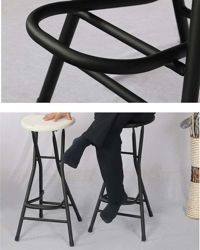 28 Inch Folding Stool with Handle and Pedal,Folding Bar Stool,White Seat Board Folding Chair with Non-Slip Feet,Indoor and Outdoor Foldable Stool for Adults,1 Pcs