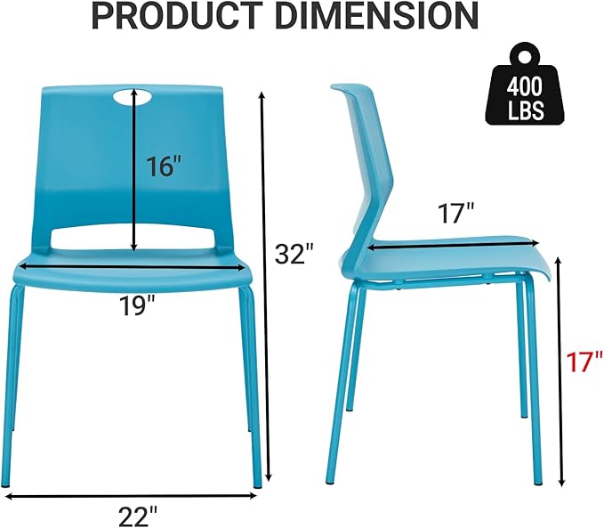 Sidanli Waiting Room Chairs, Stackable Office Chairs with Comfortable Streamline Seat, Blue Stacking Chairs No Wheels for Meeting Room, Set of 4.
