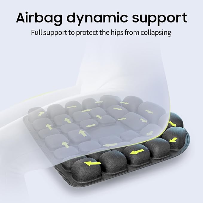 Travel Cushion for Airplane - Inflatable Seat Cushion for Long Flights, Perfect for Office Chairs, Wheelchairs, Car Seats & Outdoor Cushions Black Air-Filled 17.7x15.7 inches (Grey)