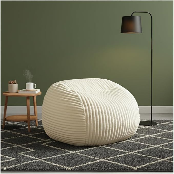 Bean Bag Chairs for Adults with Memory Foam Filling - 34" Large Faux Suede Bean Bag Chair Sofa, Ergonomic Lazy Lounger with Back Support & Armrest, Comfy Floor Seating (Beige)