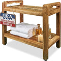 EcoDecors Eleganto 24 Inch Natural Color Waterproof Teak Wood Shower Bench Stool Seat Chair For Inside Shower Provides Safety, Storage, and Organization For Bathroom Accessories