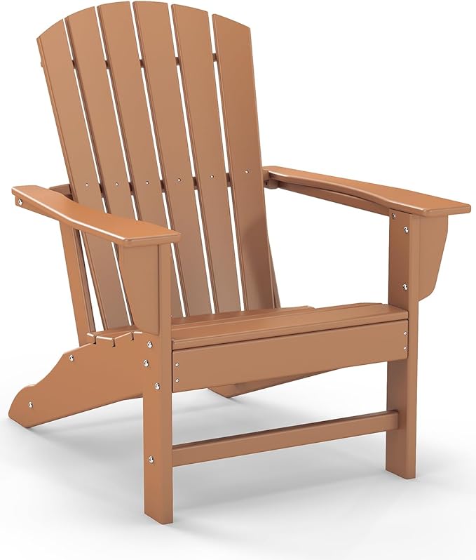 GREENVINES Adirondack Chair | HDPE Plastic | Oversized Fire Pit Chairs | All Weather | Teak | Poly Lumber | for Outdoor Deck Backyard Patio Garden