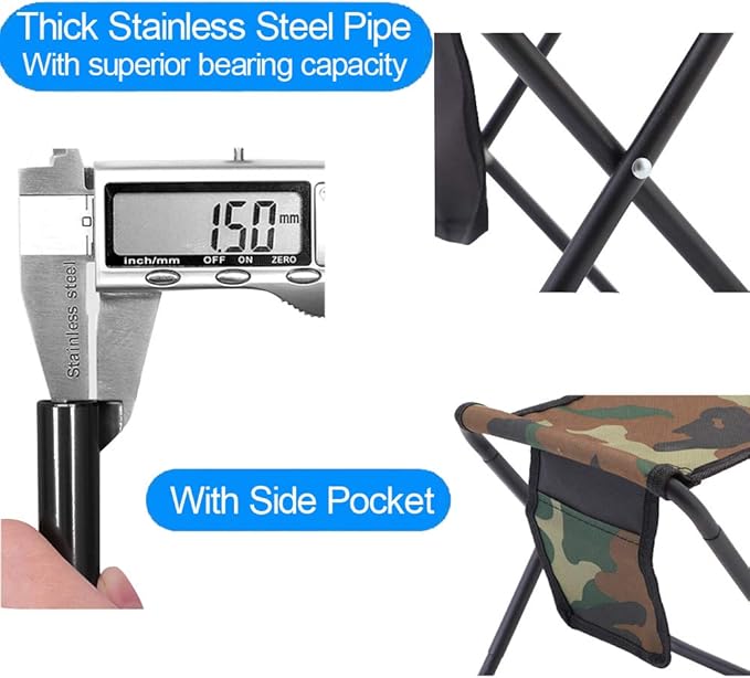 Qesonoo Mini Portable Folding Stool, Camping Fishing Stool for Adults Fishing Hiking Gardening and Beach with Carry Bag, Hold Up to 450lbs(Camouflage)