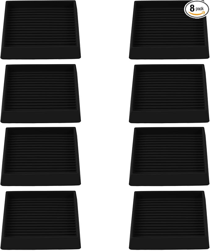 3x3 Square Rubber Furniture Caster Cups, Anti-Sliding Furniture Pads Bed Stopper Floor Protectors with Grip - Protect Any Flooring