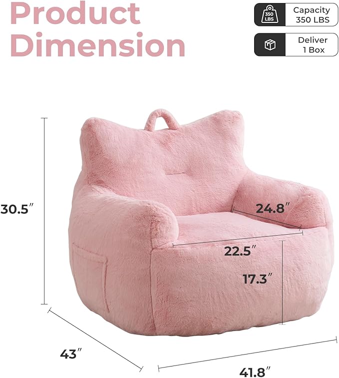Giant Bean Bag Chair for Adults, Oversized Bean Bag with Filling Plush Fluffy,BeanBag Lazy Sofa Couch with Armrest for Living Room, Cat Shaped Beanbag Couch with Sidepocket for Bedroom,Pink