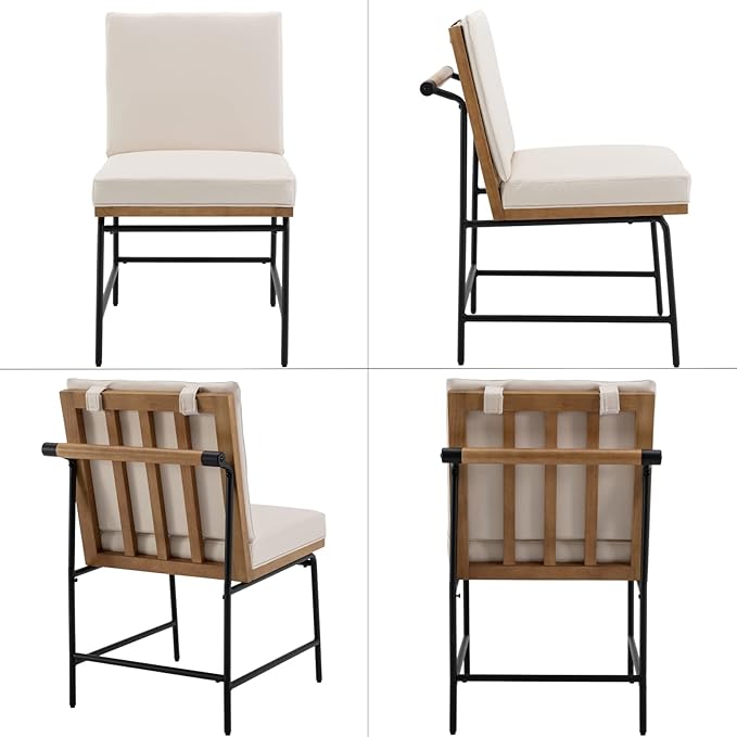 LukeAlon Mid Century PU Leather Dining Chairs Set of 2, Upholstered Square Back Kitchen Chairs with Metal Legs Armless Parsons Chairs with Wood Frame for Dining Room Reception Room, Beige