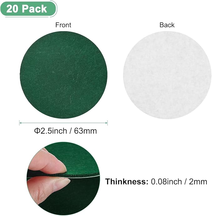 20-Pack Lamp Base Felt, 2.5 Inch Dia. 2mm Thick Self Adhesive Round Fabric Felt Pads for Lamp/Furniture/DIY, Non-Slip Fiber Backed Patch Circles with Adhesive Backing [Green]