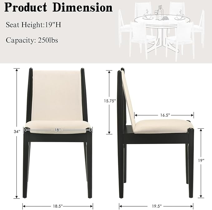 DUOMAY Upholstered Linen Beige Dining Chairs Set of 6, Wooden Armless Kitchen Chairs with Black Legs and Sturdy Frame for Dining Room, Restaurant, Living Room