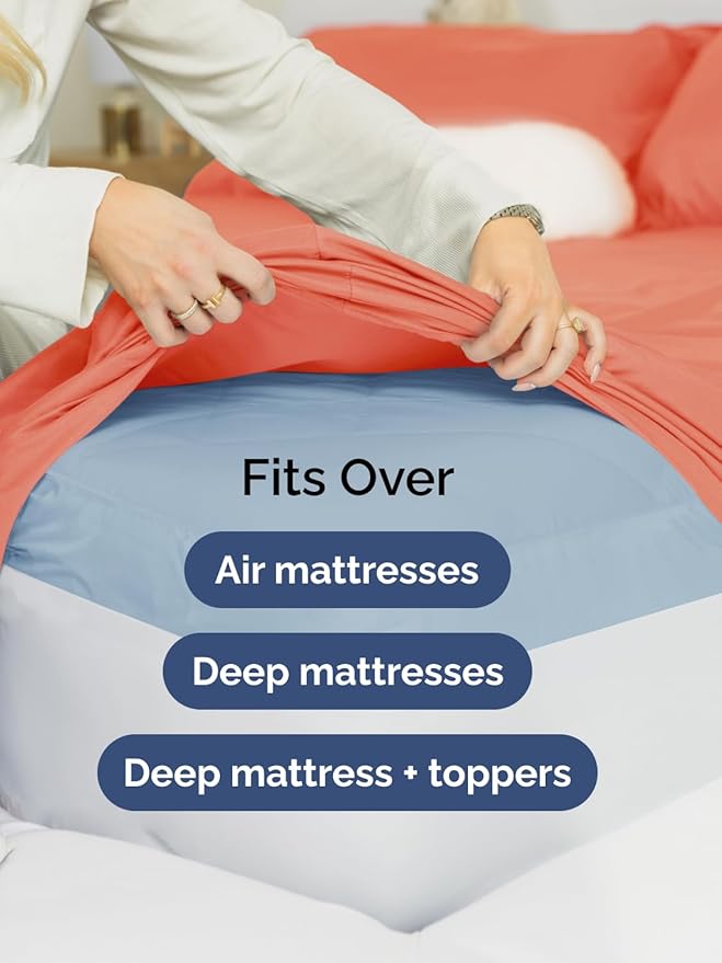 Extra Deep Pocket Cal King Sheets - 4 Piece Breathable & Cooling Bed Sheets - Hotel Luxury Bed Sheet Set - Soft, Wrinkle Free & Comfy - Easily Fits Extra Deep Mattresses - Deep Pocket Coral Sheets Set