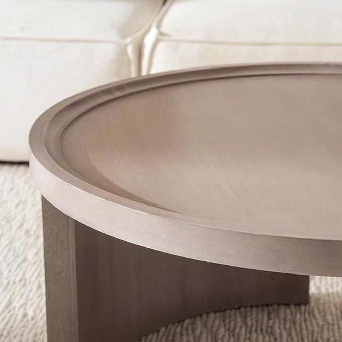 FAME HOME Round Nesting Coffee Table Set of 2,31.5" Large & 18" Small Low Tables with Wood Look Top,Space-Saving Side Tables for Living Room,Bedroom,Office,Minimalist Center Table Set (Gray, L+S)
