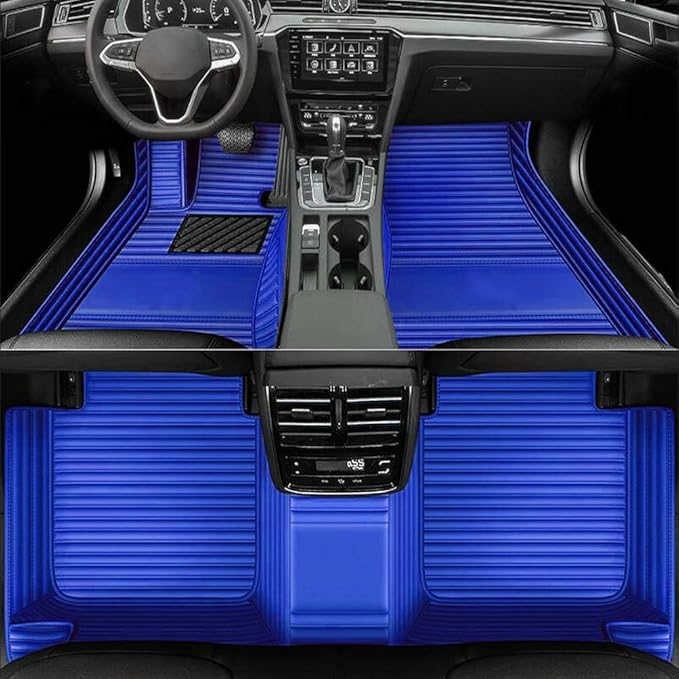 TAHALI Custom Colors Car Floor Mats Black Pink for 99.9% Sedan SUV Sports， All-Weather Liners Car Floor mat，Luxury Leather Automotive Floor Mats (Blue Stripe,3D Floor Mats)