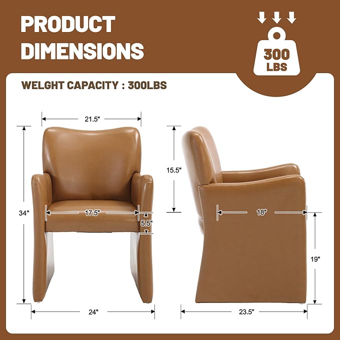 CIMOTA Brown Faux Leather Dining Chairs Set of 6, Upholstered Accent Chairs with Arms/Wood Legs, Comfortable Kitchen Chairs for Living/Reception/Dining Room