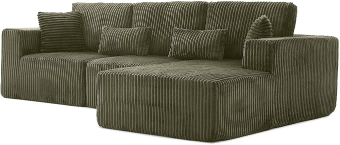 110” Modular Sectional Sofa, Cloud Sectional Couch with Deep Seat, Upholstered Boneless Couches for Living Room, Modern Modular L-Shape Sofa Couch with Chaise (Green, 110" Right Facing Chaise)