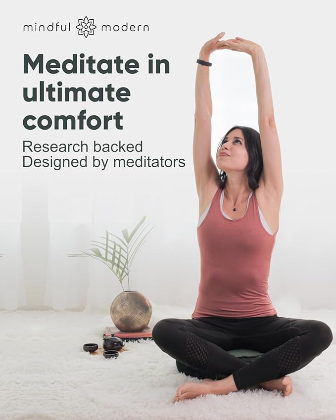 Mindful Modern Velvet Meditation Cushion | Luxe Zafu Yoga Floor Pillow Seat | Posture Support | Buckwheat Hull Filled | Large Round Cushion with Removable Washable Cover + Carry Handle