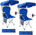 CozyBox Portable Folding Camping Chairs with Canopy Shade, Beach Chair for Adults, Durable Weather Resistant 600D Oxford Cloth, Camping Chair with Canopy for Outdoors [Blue-2 Pack]