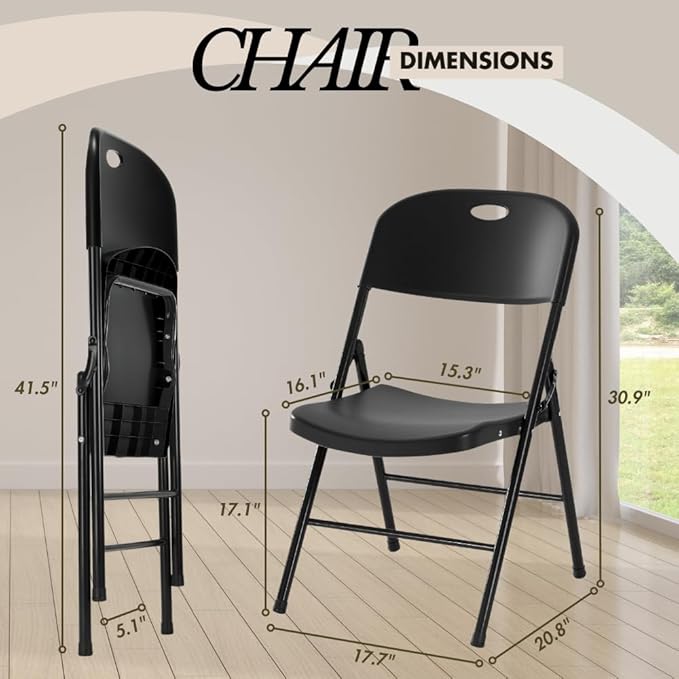 Amazing for less 8-Pack Heavy Duty Plastic Folding Chair, 450 lbs Capacity Foldable Chairs for Indoor Outdoor, Stackable Portable Seating for Party, Wedding, Patio, Backyard, Office (Black)