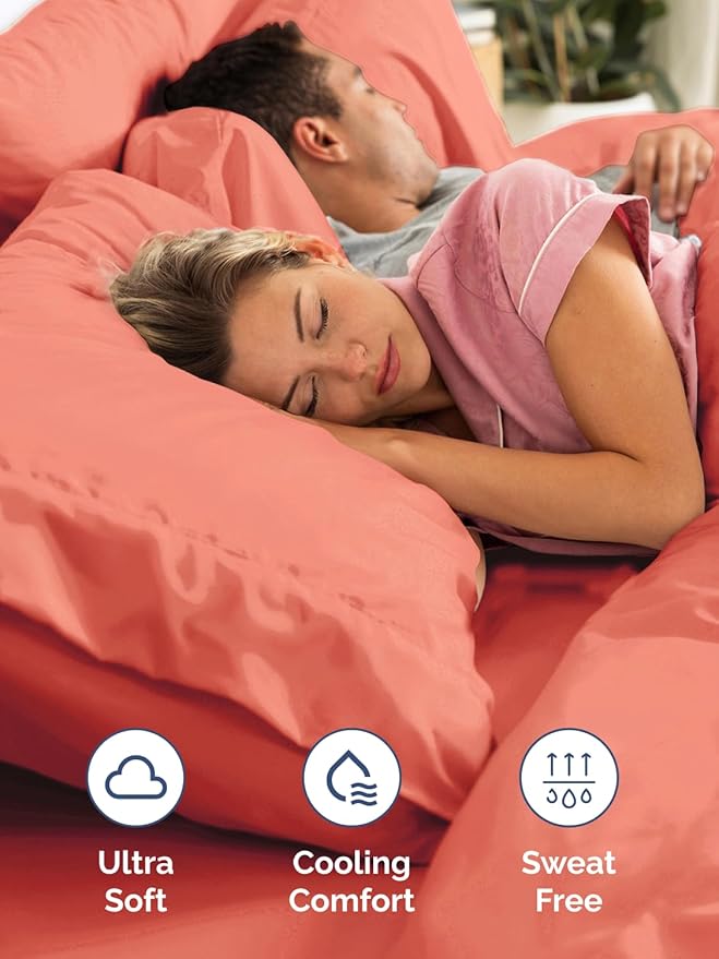 Extra Deep Pocket Split King Sheets - 5 Piece Breathable & Cooling Bed Sheets - Hotel Luxury Bed Sheet Set - Soft, Wrinkle Free & Comfy - Easily Fits Extra Deep Mattresses - Deep Pocket Coral Sheets