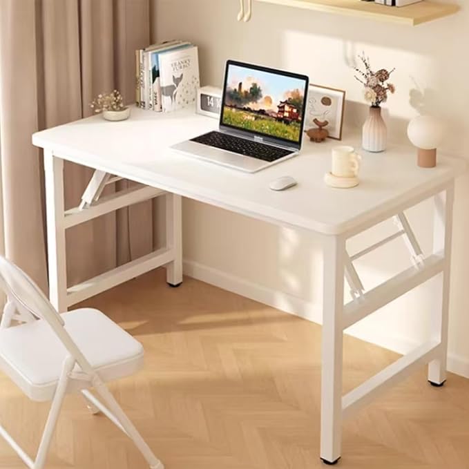 31.5 Inch Folding Table，Square Folding Desks for Small Space,Small Foldable Desk No Assembly,White.