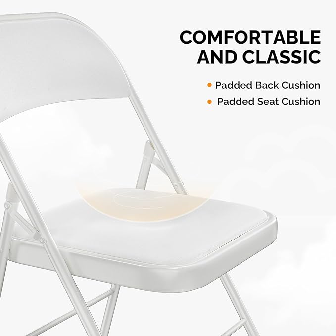 VINGLI 8 Pack Folding Chairs with Padded Seats, Metal Frame with Pu Leather Seat & Back, Capacity 350 lbs, White