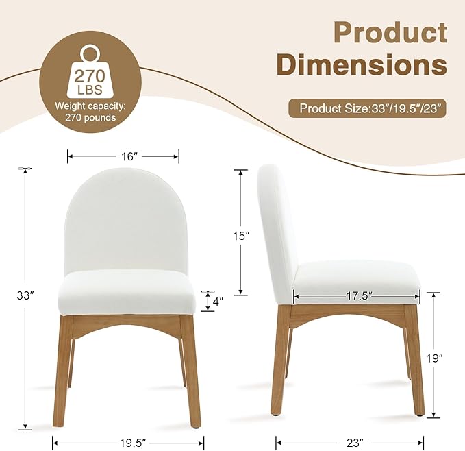 HNY Mid Century Modern Dining Chairs Set of 4, Linen Fabric Upholstered Dining Room Chairs Armless Kitchen Chairs with Solid Rubberwood Legs, Accent Side Chairs for Living Room, Beige