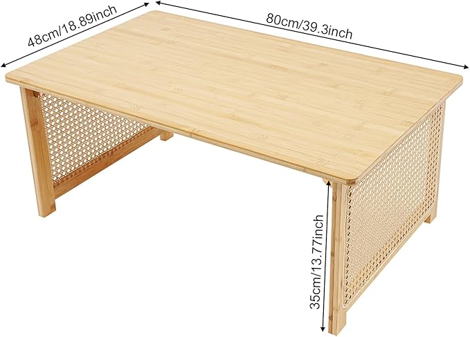 Japanese Floor Table Foldable Bamboo Low Table for Sitting on the Floor, Natural Coffee Table Minimalist Tatami for Home Office, Meditation & Tea Ceremony (Easy Storage) (31.5*18.89*13.77Inch)
