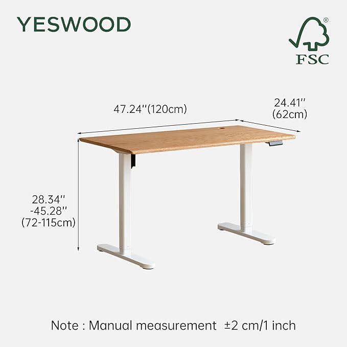 YESWOOD Electric Height Adjustable Standing Desk Solid Wood Home Office Computer Desk Memory Preset Versatile Adjustable Workstation for Study & Work 47.24" W