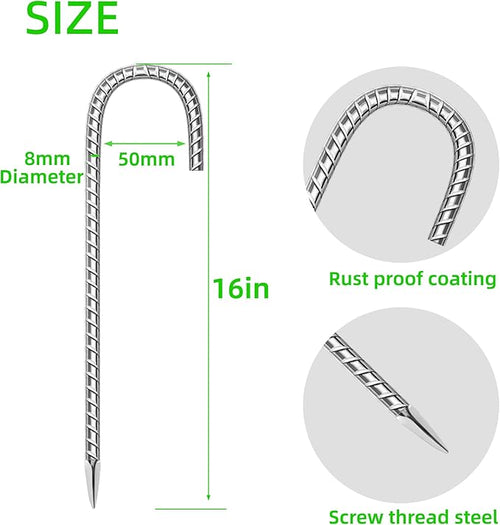 10 Pack Ground Garden Rebar Stakes Rebar 16 Inch Anti-Rust Galvanized Steel J Shape Hook Heavy Duty Ground Anchors for Tents, Position Kits,Fences, and Trampolines Landscape Fabric